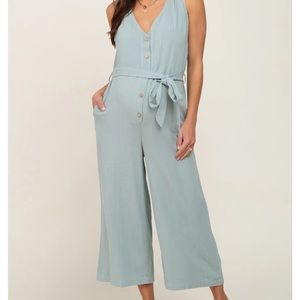 Pinkblush Mint Green Sleeveless Maternity Cropped Jumpsuit